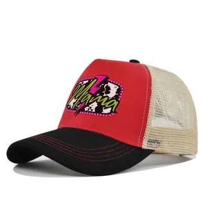 Cappellino trucker traspirante con stampa Mama, cappello da baseball mesh rosso e nero.