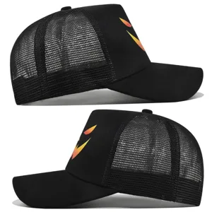Black Halloween pumpkin mesh baseball hat with breathable trucker cap style for adults