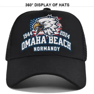 Classic tactical baseball mesh hat with military eagle print and Omaha Beach Normandy design.