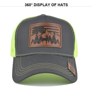 Polyester Mesh Baseball Cap For Men Women American Retro Outdoor Hunting Hat With Deer Leather Patch Breathable Trucker Hat