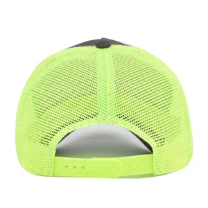 Back view of neon green mesh trucker cap with adjustable snapback strap for summer outdoor.