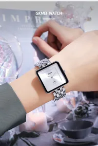 Women Square Quartz Watch Silver Steel Strap Business Casual Elegant Wristwatch Gift