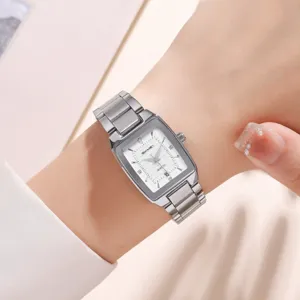 SKMEI Women Luxury Silver Stainless Steel Quartz Watch Square Dial Waterproof Wristwatch