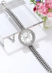 Women's quartz watch silver metal chain strap elegant fashion luxury wrist watch for ladies