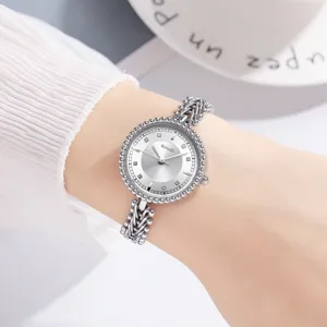 Luxury Women Quartz Watch Beaded Chain Bracelet Watch Fashion Casual Wristwatch Stainless Steel Jewelry Gift