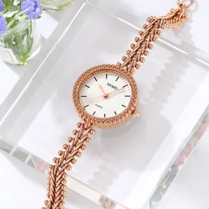 SKMEI women quartz watch luxury rose gold bracelet wrist watch with delicate beaded chain.