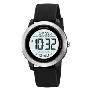 SKMEI men digital watch with large screen, silicone strap, waterproof sports chronometer.