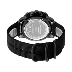 Montre quartz noire pour homme bracelet nylon bracelet casual impermeable 9381