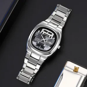 Men's Quartz Watch Stainless Steel Strap Waterproof Casual Wristwatch Calendar Business Fashion Watch