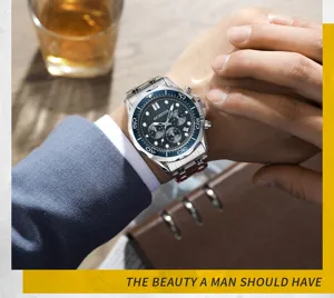 Stylish OCHSTIN men quartz watch featuring stainless steel strap and luminous waterproof design.