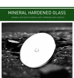 Mineral hardened glass watch crystal replacement part, durable and scratch resistant.