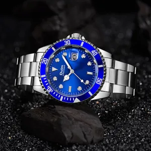 Oulm men's quartz watch blue dial stainless steel strap fashion luxury dress wristwatch