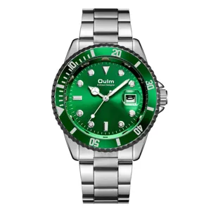 Men's quartz wristwatch with green dial stainless steel strap waterproof fashion watch