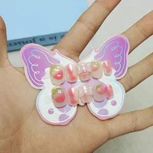 Uñas postizas para niños 10pcs bonita fresa 3D lazo diseño niña uñas postizas art