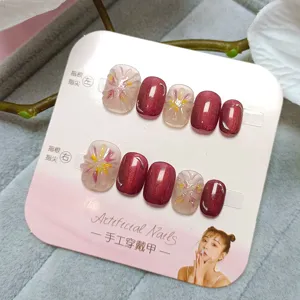 Uñas postizas cortas hechas a mano con efecto ojo de gato y diseño de fuegos artificiales, 10p.