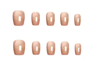 Uñas postizas francesas estrelladas dulces con efecto ojo de gato brillante, 10 uds uñas postizas.