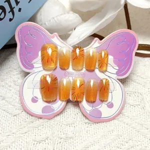Uñas Postizas de Ojo de Gato para Niños Degradado Amarillo Hecho a Mano Uñas Falsas Fuegos Artificiales Arte de Uñas para Niñas