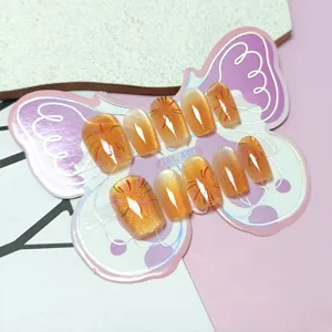 Uñas postizas ojo de gato para niños degradado amarillo 10 piezas uñas postizas hechas a mano niñas
