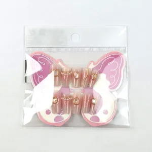 10 pzas uñas postizas mariposa bonita rosa perla concha kit completo de manicura
