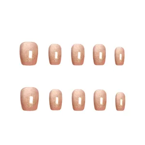Uñas postizas ojo de gato estilo francés puntas cuadradas cortas set de 10 pzas