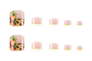 Mooie luipaard print French tenennagels set, eenvoudige bloemen teennagels kunstnagels zomer.