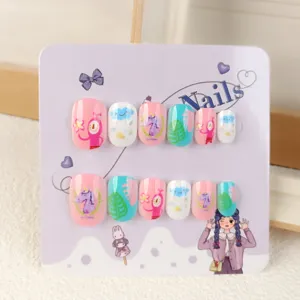 Bonitas uñas postizas para niños 10 piezas set de uñas cortas con unicornio para niñas