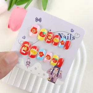 Süße Kinder künstliche Fingernägel Set mit Neujahrs Motiven 12 Stück für Mädchen