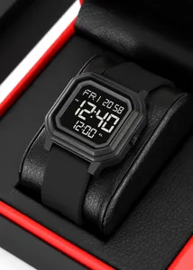 Schwarze digitale Uhr für Damen und Herren, quadratische Elektronikuhr mit Silikonarmband.