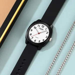 Minimalist quartz watch with large white dial and black silicone strap for daily use