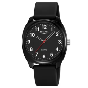 Men Women Black Quartz Watch Large Dial Silicone Strap Waterproof Sports Wristwatch