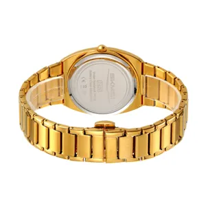 Men gold quartz watch with steel strap 3atm waterproof business casual dress wristwatch 2420