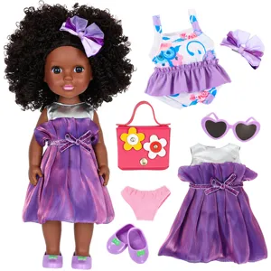 Black Girl Doll With Afro Hair Purple Fashion Dress Shoes Handbag Accessories For Kids Birthday Gift Surprise African American Doll Set