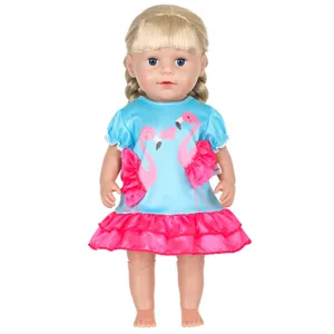 43cm Vinylpuppe mit süßem Flamingokleid blonde geflochtene Haare Mädchen Spielzeug