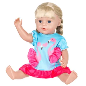 43cm Babypuppe süßes Flamingokleid Outfit, blonde geflochtene Haare Simulations Puppe.