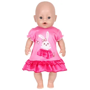 43cm baby puppe süßes rosa kleid mit süßem hasen motiv weicher kunststoff spielzeug