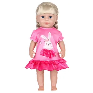 43cm blonde Puppe mit blauen Augen und rosa Hasenkleid perfekt fur Kinder Spielzeug.
