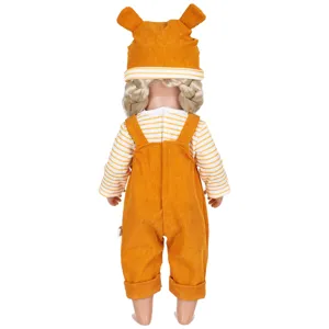 Joli ensemble de vêtements de poupée 43cm avec bonnet d'ours et salopette pour poupée 18 pouces.