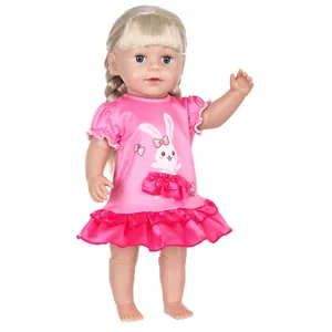 43cm blonde puppe mit blauen augen und einem rosa hasen kleid für kinder spielzeug geschenk.