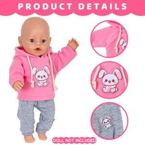 vestiti per bambole 18 pollici felpa con cappuccio rosa e pantaloni grigi con coniglio