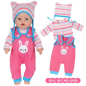 Moda Vestiti da Bambola Salopette Set Tessuto Righe Modello Coniglio Stampa Cartoon Bambola Abiti Accessori per Giocattolo Bambole Ragazze Regalo
