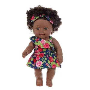 Muñeca Reborn Negra De 12 Pulgadas Lindo Bebé Pelo Rizado Con Vestido De Flores