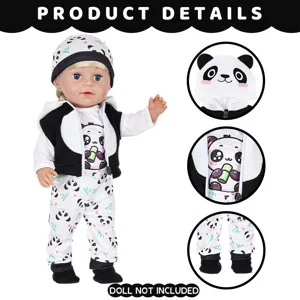 Winter pluche panda pop kleding set voor 18 inch poppen, inclusief hoodie en broek.