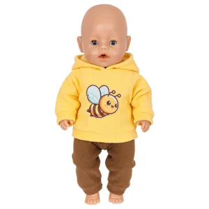 Simpatico completo felpa e pantaloni per bambola 43cm con stampa ape per bambolotti.