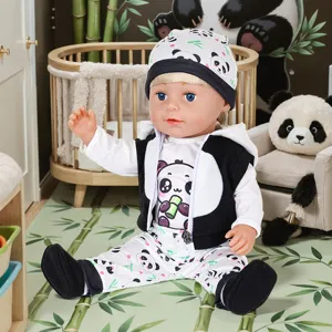 Schattige 18 inch poppenkleedjes set met panda thema, winterse pluche outfit voor poppen.