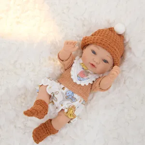 11 Inch Reborn Baby Doll Cute Vinyl Infant Toy with Knitted Sweater Outfit and Matching Hat