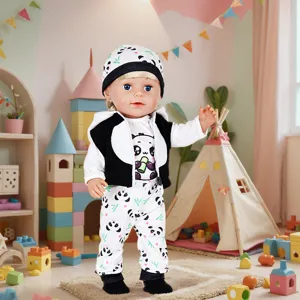 Schattige panda pop kleding set voor 18 inch poppen winter pluche outfit met muts en broek