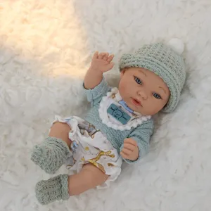 11 Inch Reborn Baby Doll Vinyl Toy With Beautiful Knit Clothes Outfit Set For Kids Gift