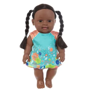 Muñeca Bebé Negra Africana de 12 Pulgadas Vinilo Suave Reborn Juguete Vestido Flores