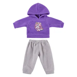Set felpa con cappuccio e pantaloni per bambola da 18 pollici, abito in pile viola per giocattolo.