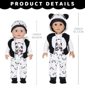 Winter pluche cartoon panda poppenkleding set voor 16 en 18 inch Amerikaanse poppen.